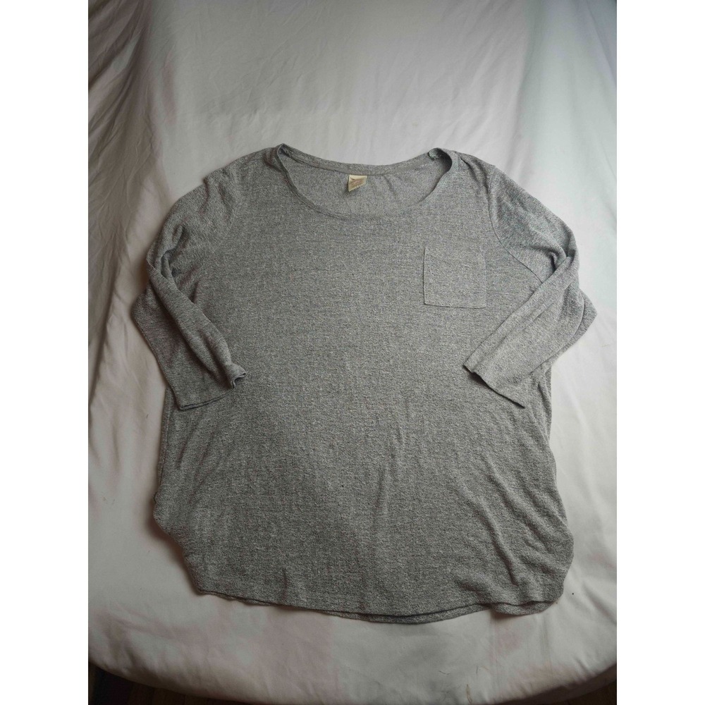 Faded Glory Shirt Womens XL (16-18) Gray Heathered Long Sleeve Pocket Lounge